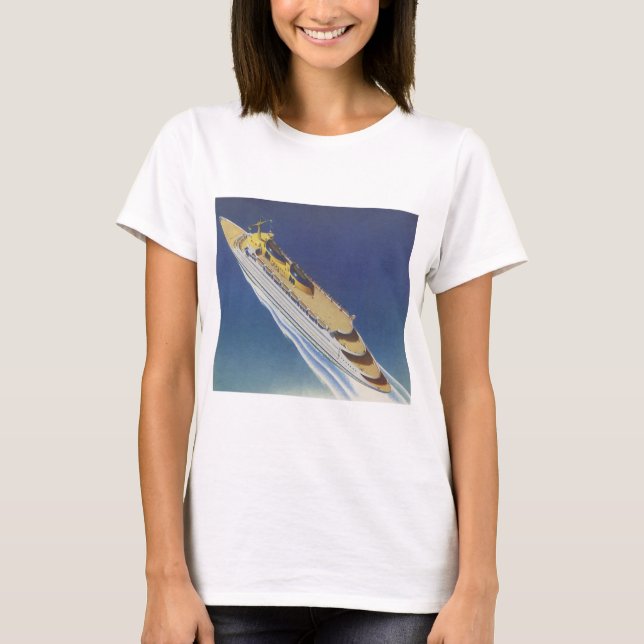 Aerial View of a Vintage Cruise Ship in the Ocean T-Shirt (Front)