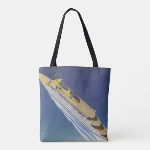 Aerial View of a Vintage Cruise Ship in the Ocean Tote Bag