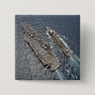 Aerial view of aircraft carrier USS Ronald Reag 15 Cm Square Badge