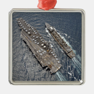 Aerial view of aircraft carrier USS Ronald Reag Metal Tree Decoration