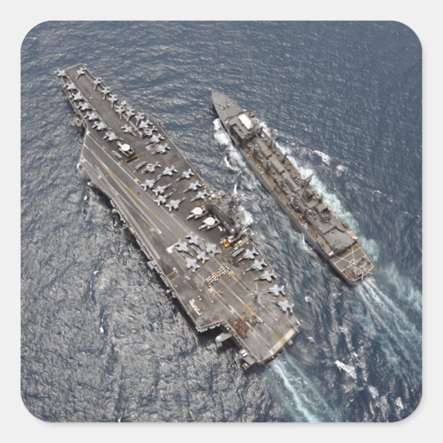 Aerial view of aircraft carrier USS Ronald Reag Square Sticker (Front)