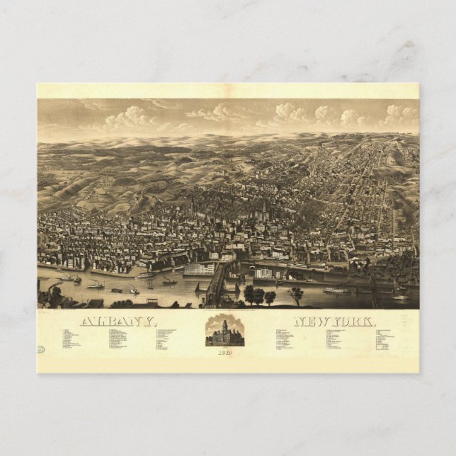 Aerial View of Albany, New York (1879) Postcard (Front)