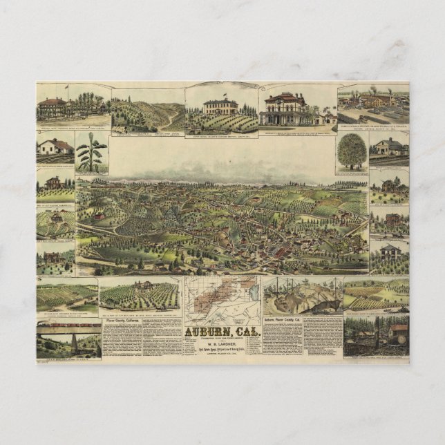 Aerial View of Auburn, California (1887) Postcard (Front)
