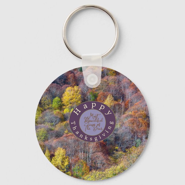Aerial View of Autumn forest Colourful Trees  Key Ring (Front)
