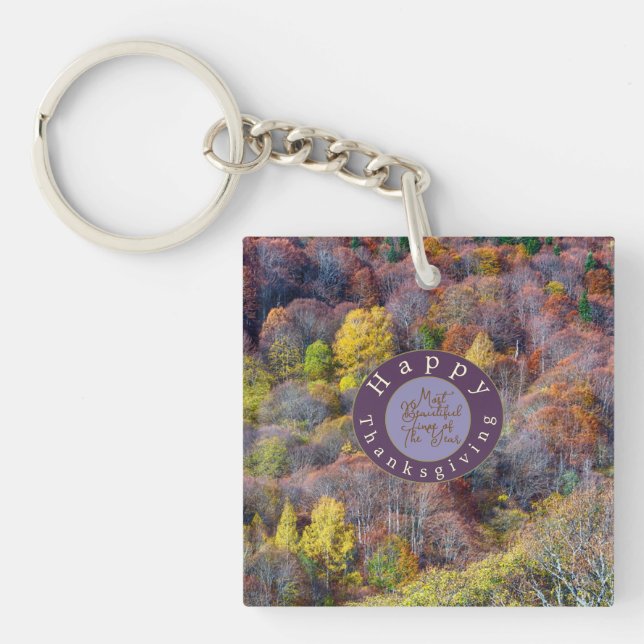 Aerial View of Autumn forest Colourful Trees   Key Ring (Front)