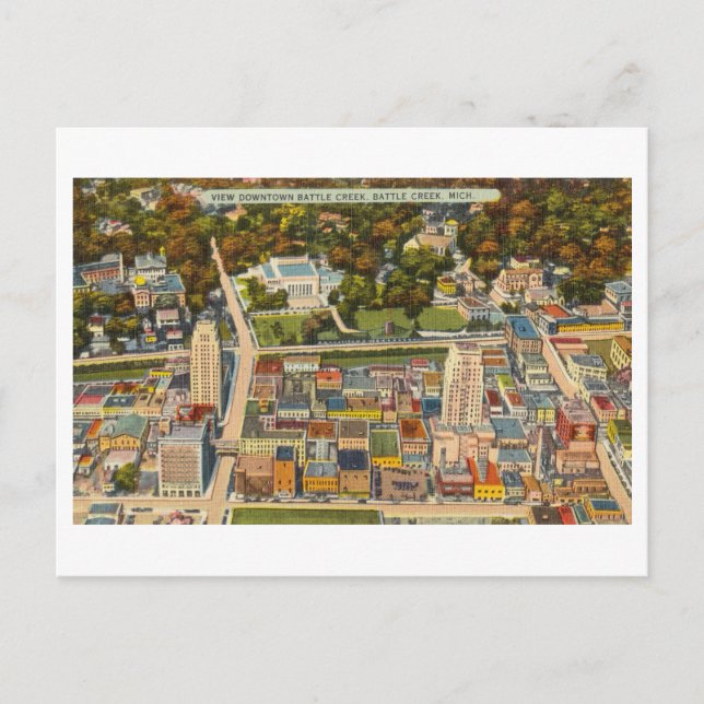 Aerial View of Battle Creek, Michigan, Vintage Postcard (Front)