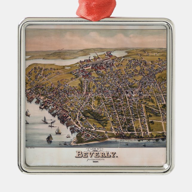 Aerial View of Beverly, Massachusetts (1886) Metal Tree Decoration (Front)