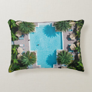 Aerial view of blue and white concrete building su decorative cushion