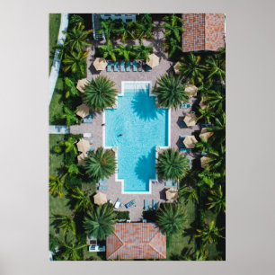 Aerial view of blue and white concrete building su poster