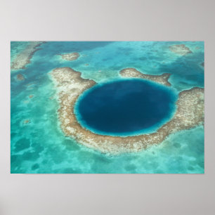 Aerial view of Blue Hole, sailboat anchored Poster