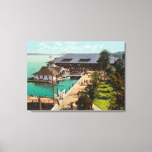 Aerial View of Boat House, Lake, Leshi Park Canvas Print (Front)