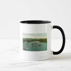 Aerial View of Boats on Lake Watsonville Mug