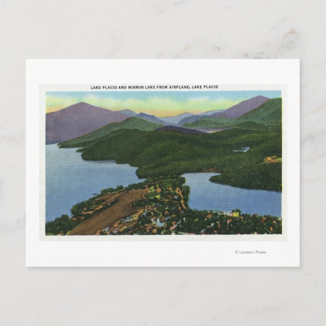 Aerial View of Both Lake Placid & Mirror Lake Postcard (Front)
