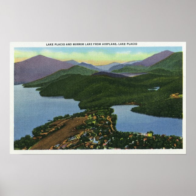 Aerial View of Both Lake Placid & Mirror Lake Poster (Front)