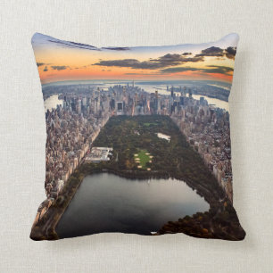 Aerial View of Central Park at Sunset Cushion