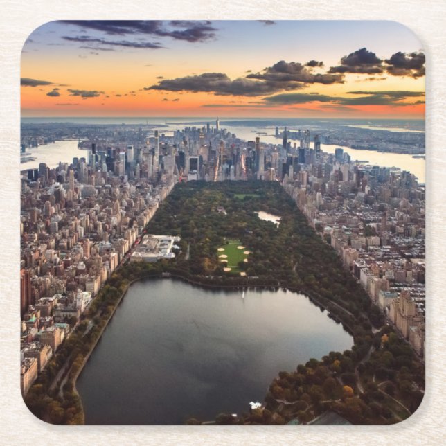 Aerial View of Central Park at Sunset Square Paper Coaster (Front)
