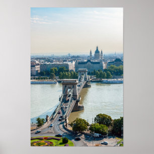 Aerial view of Chain Bridge - Budapest, Hungary Poster