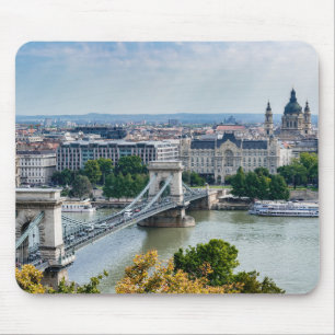 Aerial view of Chain Bridge in Budapest, Hungary Mouse Mat