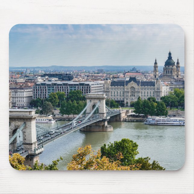 Aerial view of Chain Bridge in Budapest, Hungary Mouse Mat (Front)