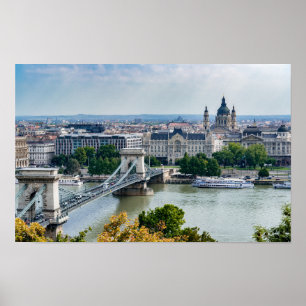 Aerial view of Chain Bridge in Budapest, Hungary Poster