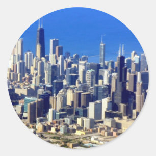 Aerial view of Chicago Downtown with Lake Classic Round Sticker