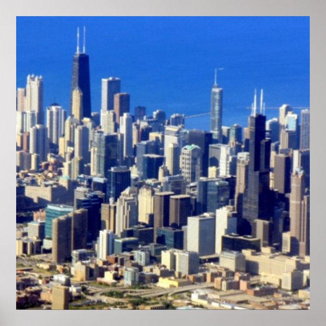 Aerial view of Chicago Downtown with Lake Poster (Front)
