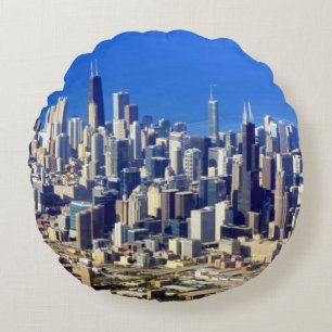 Aerial view of Chicago Downtown with Lake Round Cushion