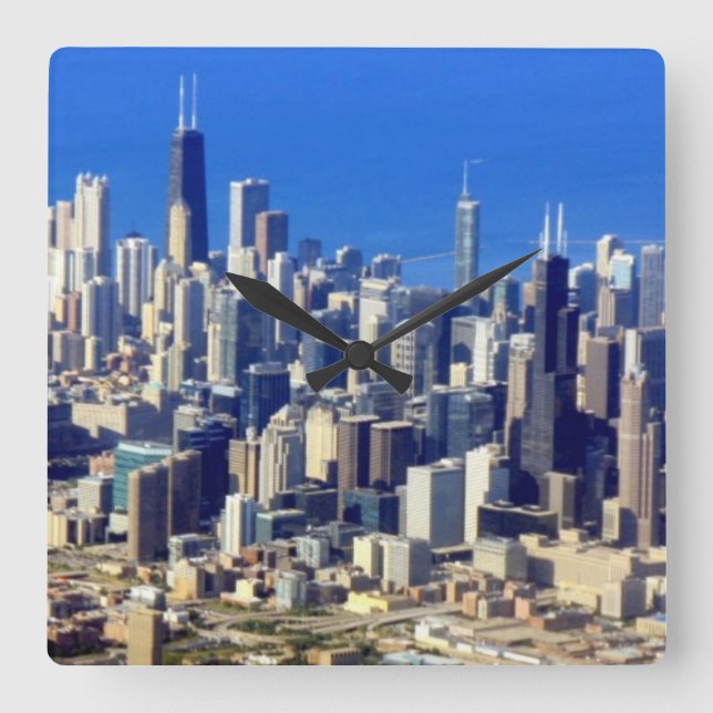 Aerial view of Chicago Downtown with Lake Square Wall Clock (Front)