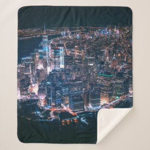 AERIAL VIEW OF CITY BUILDINGS DURING NIGHTTIME SHERPA BLANKET