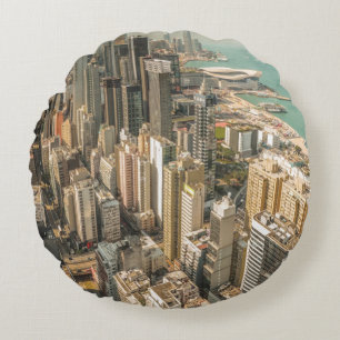 AERIAL VIEW OF CITY BUILDINGS ROUND CUSHION