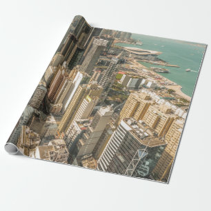 AERIAL VIEW OF CITY BUILDINGS WRAPPING PAPER