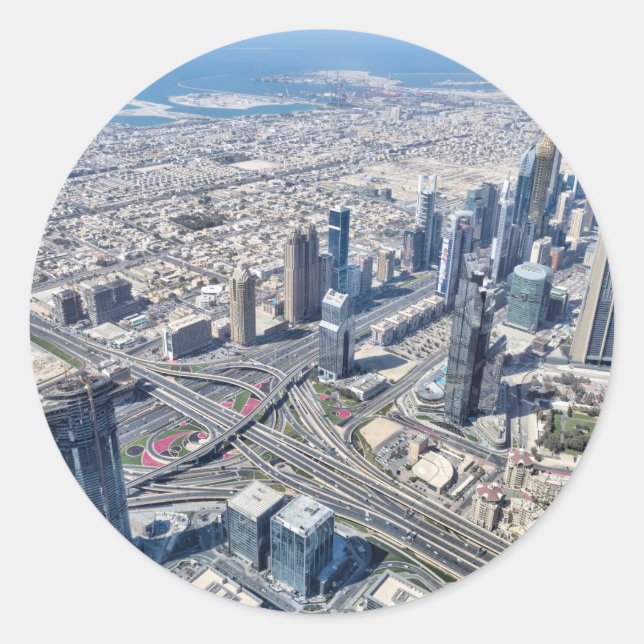 Aerial View Of Dubai Classic Round Sticker (Front)