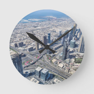 Aerial View Of Dubai Round Clock