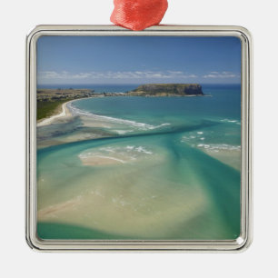 Aerial view of estuary, Sawyer Bay, Stanley and Metal Tree Decoration