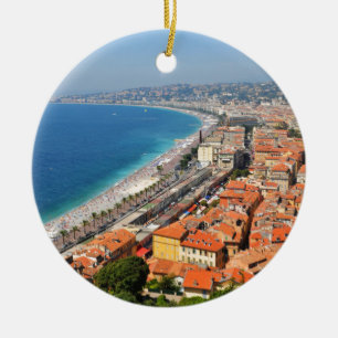 Aerial view of French Riviera in Nice, France Ceramic Tree Decoration