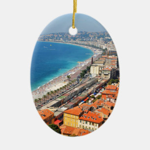 Aerial view of French Riviera in Nice, France Ceramic Tree Decoration