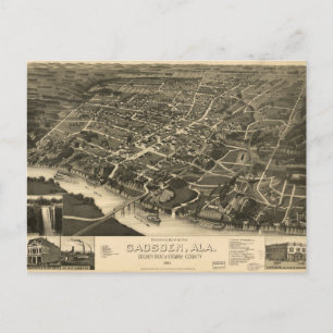 Aerial View of Gadsden, Alabama (1887) Postcard