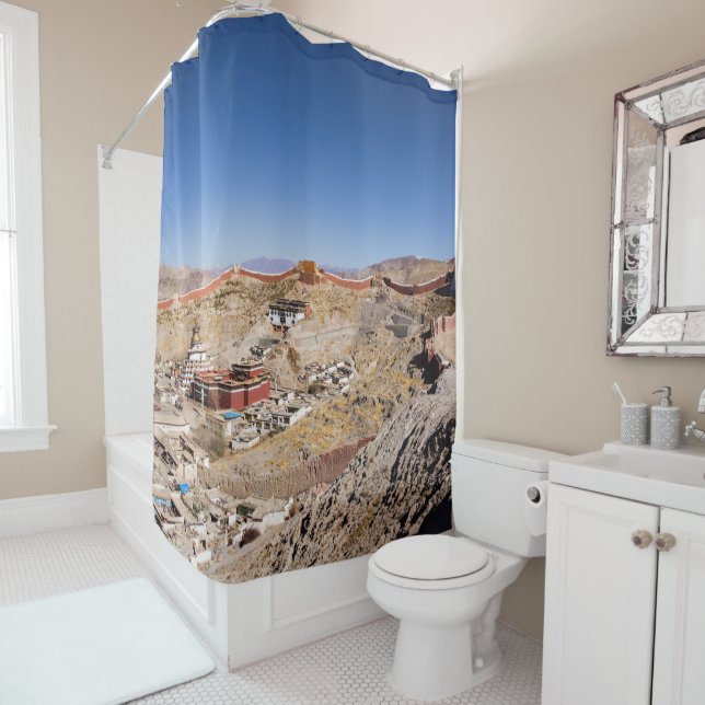 Aerial view of Gyantse & Palcho Monastery - Tibet Shower Curtain (In Situ)