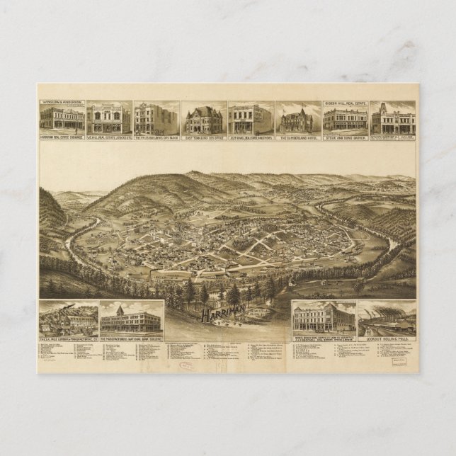 Aerial View of Harriman, Tennessee (1892) Postcard (Front)