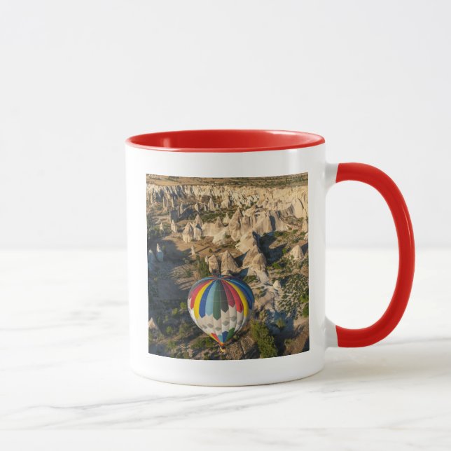 Aerial View Of Hot Air Balloons, Cappadocia Mug (Right)