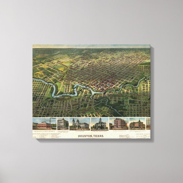 Aerial View of Houston, Texas (1891) Canvas Print (Front)