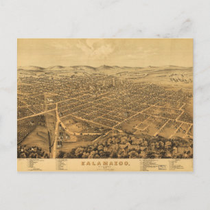 Aerial View of Kalamazoo, Michigan (1874) Postcard
