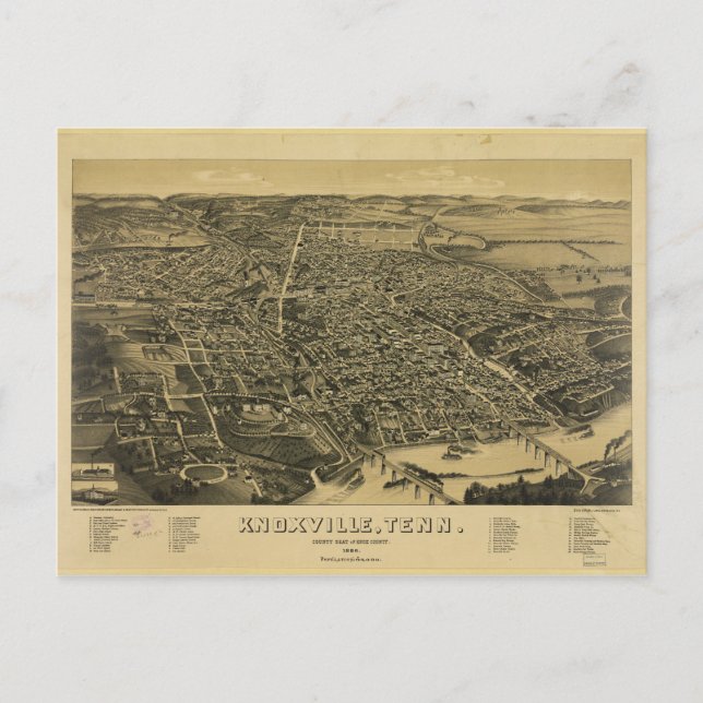 Aerial View Of Knoxville Tennessee from 1886 Postcard (Front)