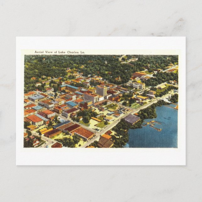 Aerial View of Lake Charles, Louisiana, Vintage Postcard (Front)