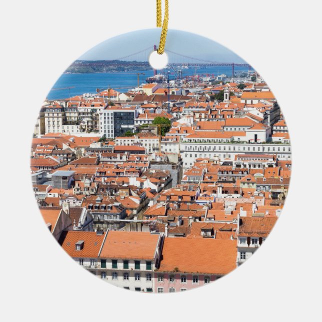 Aerial view of Lisbon, Portugal Ceramic Tree Decoration (Front)