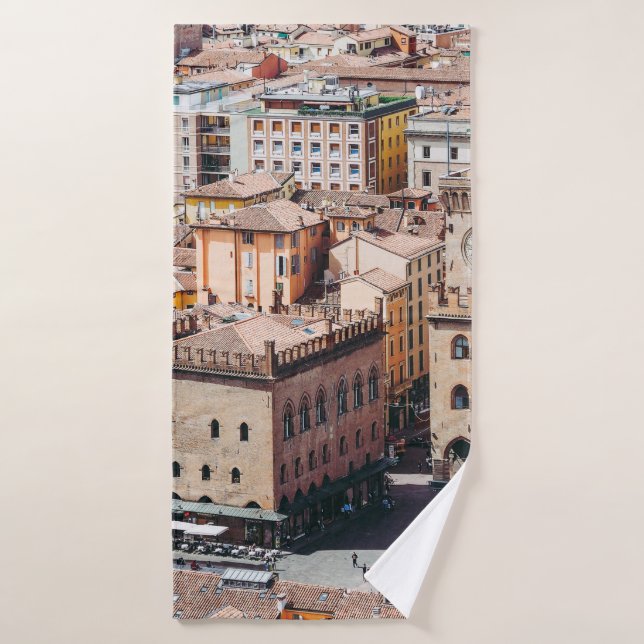 Aerial view of Piazza Maggiore square and San Petr Bath Towel (Bath Towel)