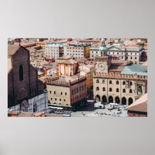 Aerial view of Piazza Maggiore square and San Petr Poster