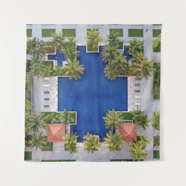 Aerial view of pool surrounded by palm trees tapestry (Front)