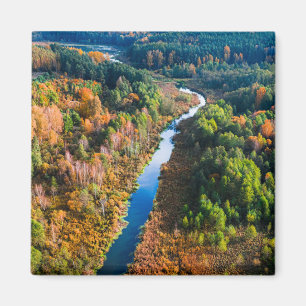 Aerial View of River and Colorful Forest in Autumn Magnet
