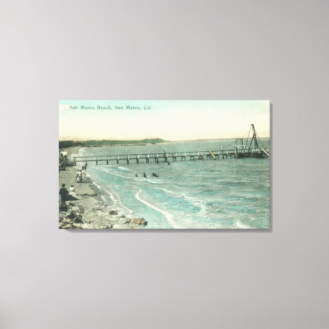 Aerial View of San Mateo Beach and Pier Canvas Print (Front)